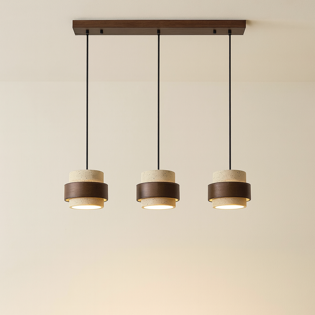 Minimalist stone barrel pendant lamp with wood accent by BROKLEN – view 7