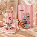 Pink Mischief Insulated Tumbler Gift Set - pink striped tumbler with bow topper and box