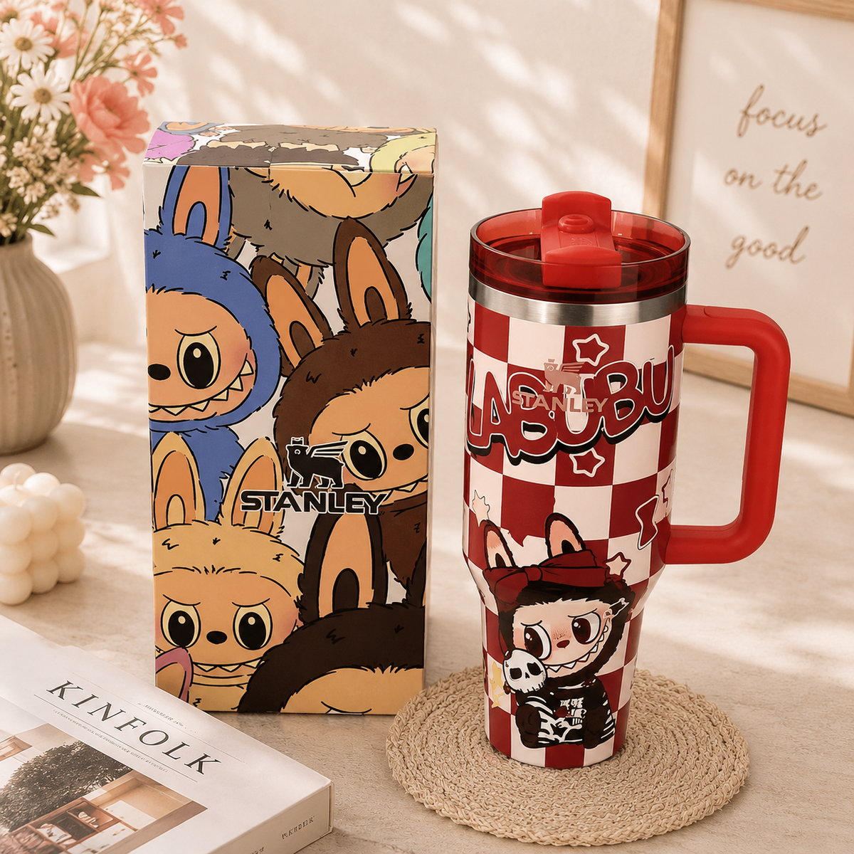 Cherry Rebel Insulated Tumbler - red and cream checkerboard tumbler with gift box