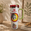 Retro Cat & Mouse Rainbow Tumbler - white rainbow cartoon tumbler with green handle