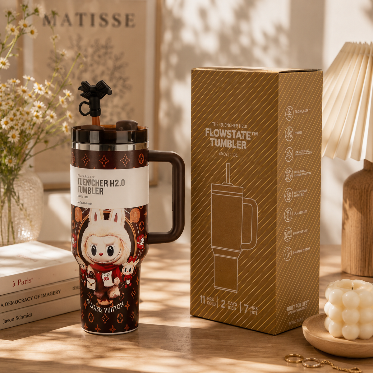 Midnight Mischief Insulated Tumbler - chocolate brown tumbler with bow topper