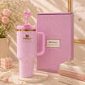 Blush Blossom Tumbler Gift Set - pink floral tumbler with bow topper and gift box