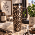 Mocha Signature Tumbler - mocha brown insulated tumbler with gold details
