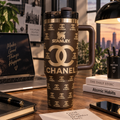 Mocha Gold Luxury Tumbler - mocha brown and gold patterned insulated tumbler