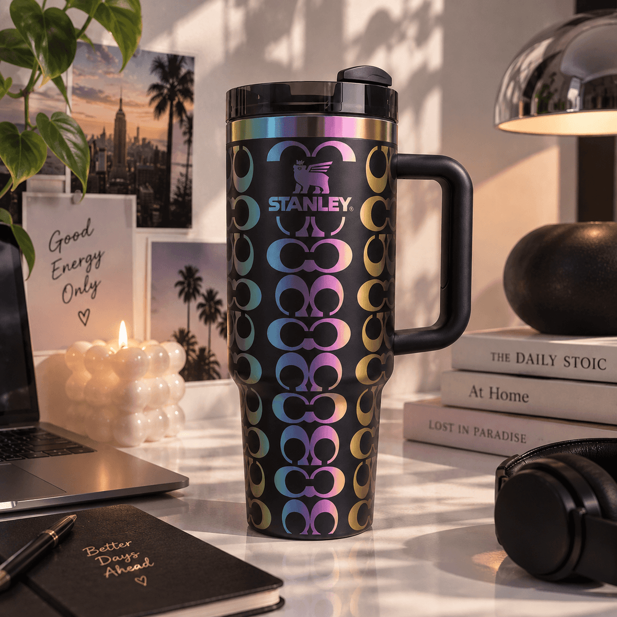 Midnight Rainbow Luxe Tumbler - black iridescent insulated tumbler