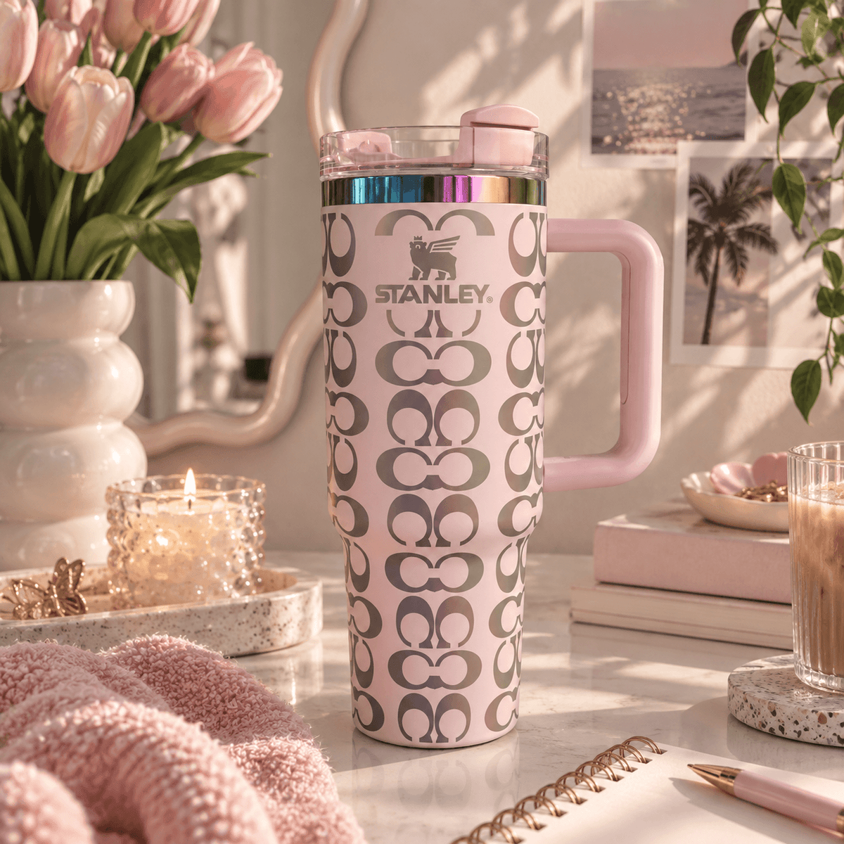 Blush Pink Luxe Tumbler - blush pink iridescent insulated tumbler