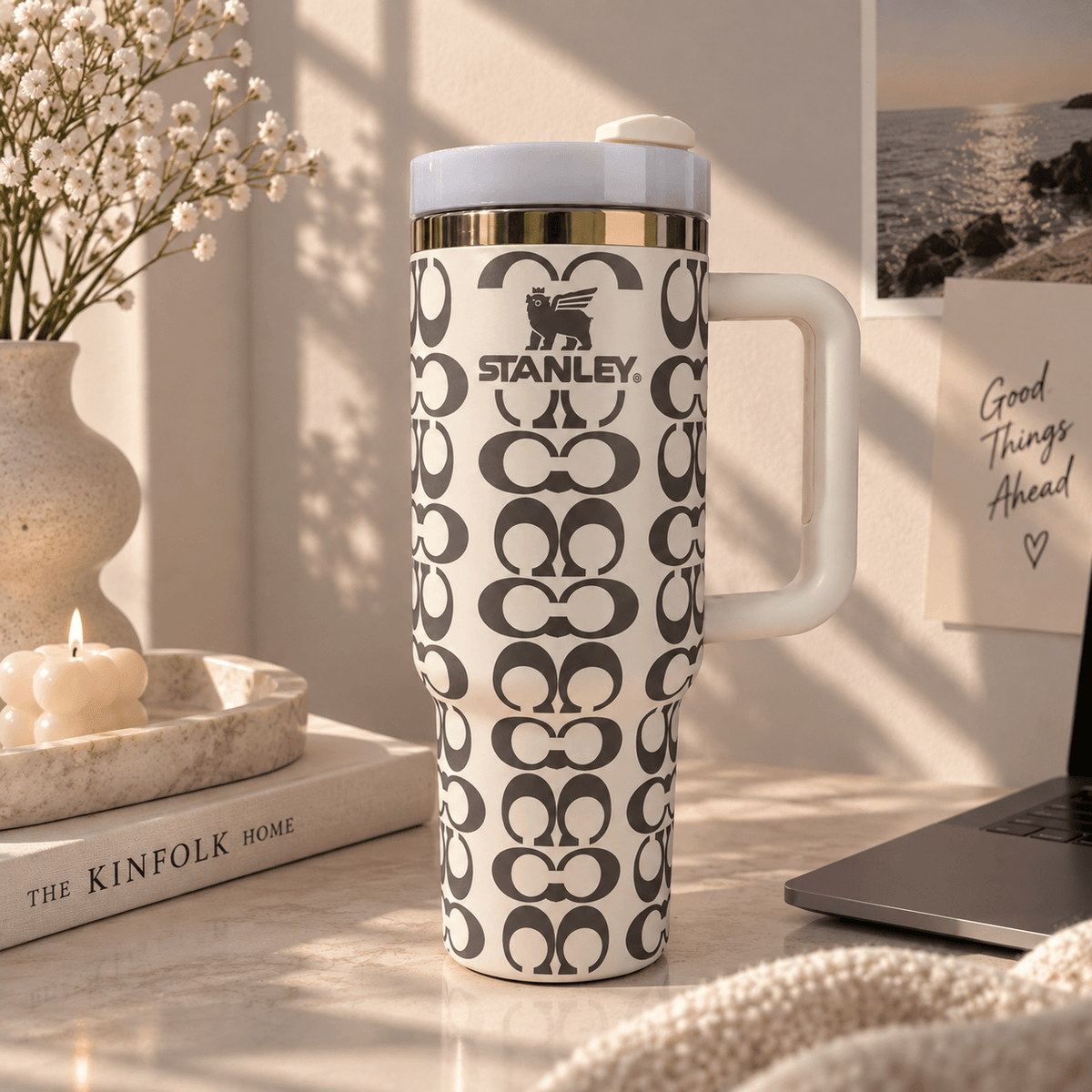 Ivory Monogram Tumbler - ivory geometric monogram insulated tumbler