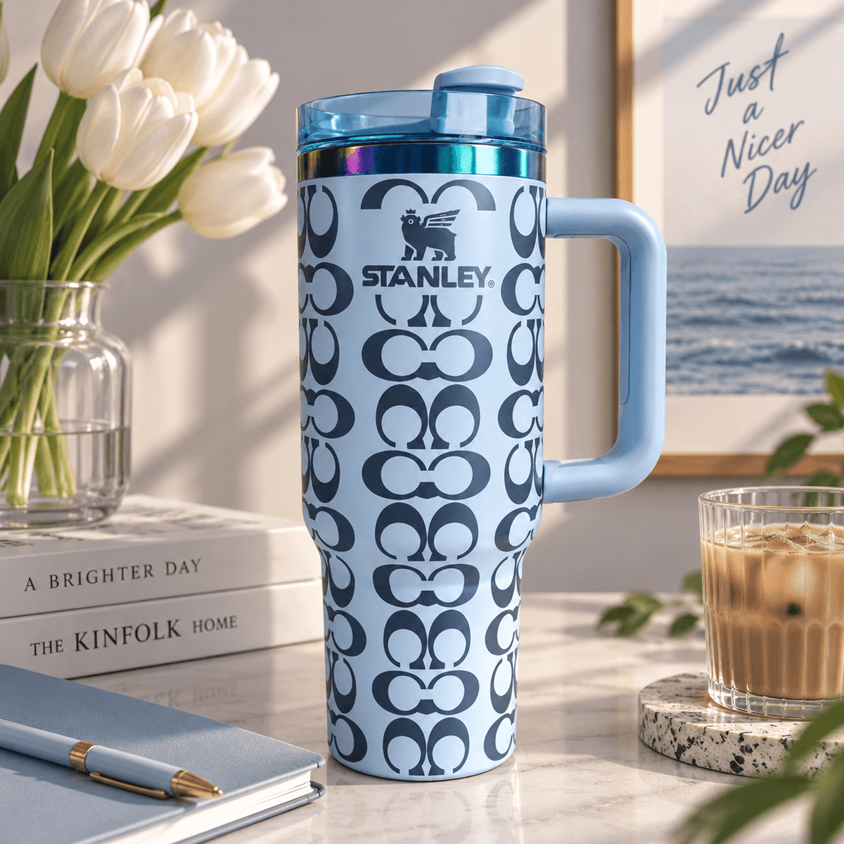 Sky Blue Signature Tumbler - sky blue geometric insulated tumbler