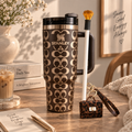 Mocha Gold Charm Tumbler - mocha brown and gold insulated tumbler with charm