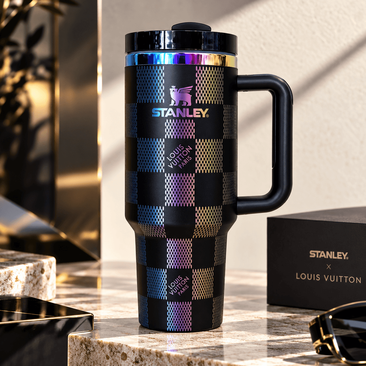 Midnight Gold Checkered 40oz Tumbler - checkered tumbler, view 5