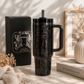 Midnight Mystic Tumbler - black gothic botanical insulated tumbler, front view