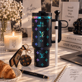 Midnight Holographic Tumbler - black holographic insulated tumbler with straw