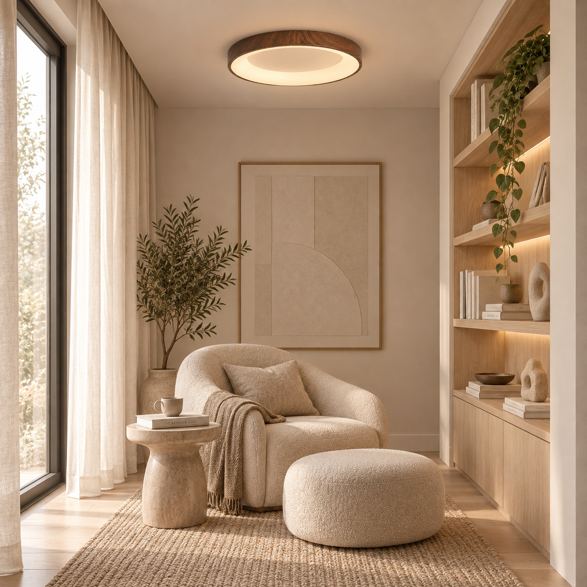 Wood-grain flush mount LED ceiling light – view 7