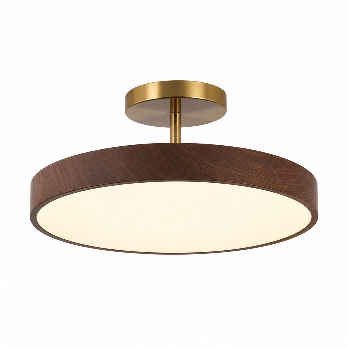 Japandi walnut LED ceiling light with gold mount