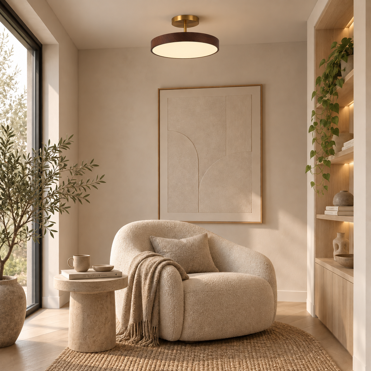 Japandi wood-effect LED ceiling light – view 3
