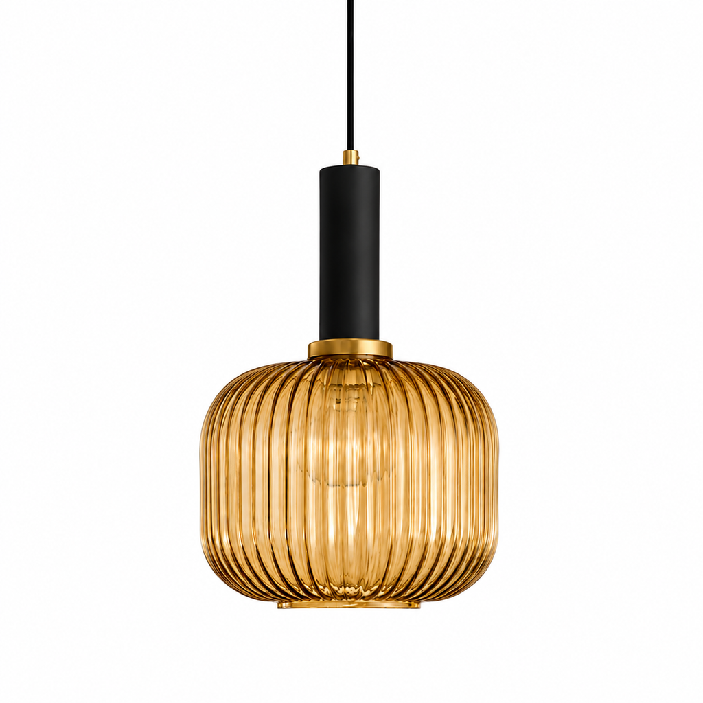 Nordic Ribbed Glass Pendant Light – Kitchen Island Hanging Light, E27