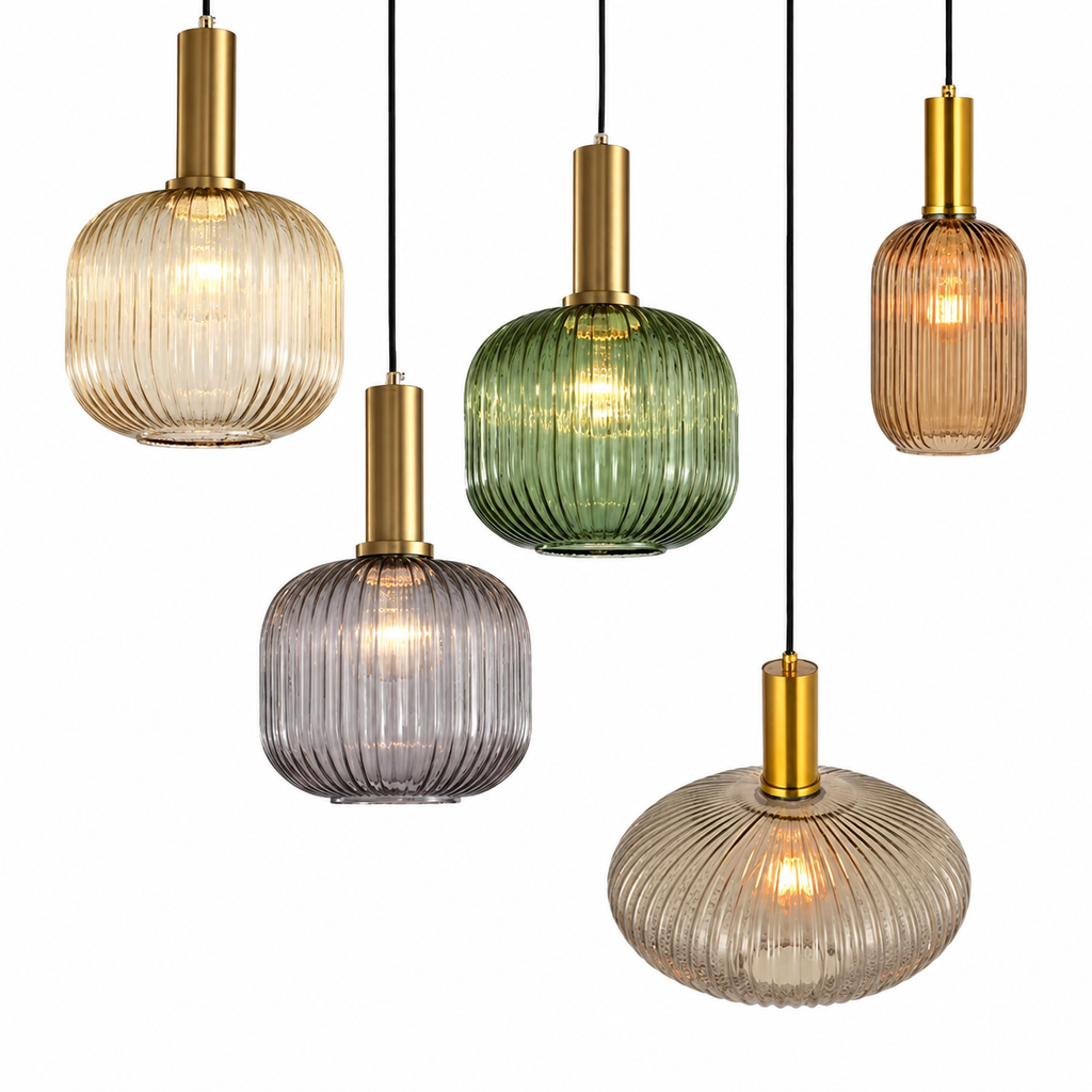 Ribbed glass hanging light cylinder bottle round – view 2