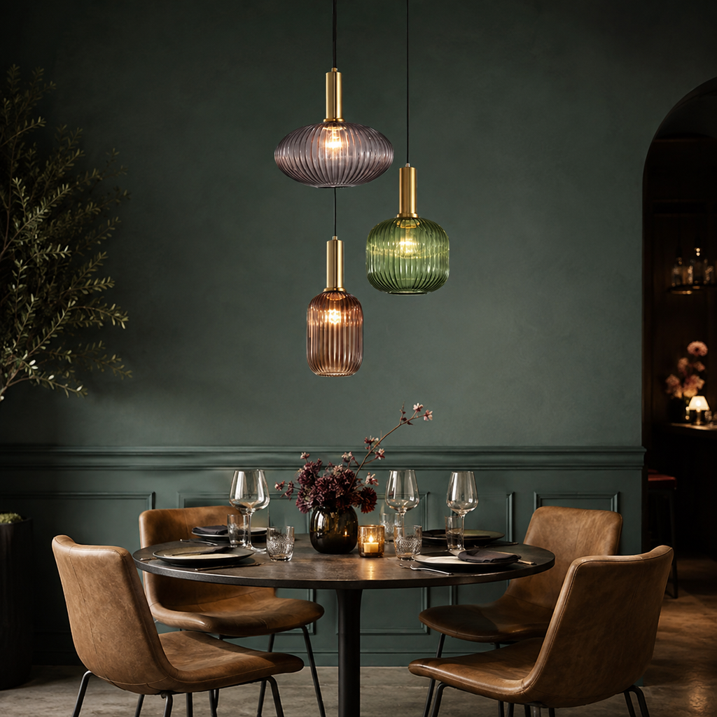 Ribbed glass hanging light cylinder bottle round – view 7