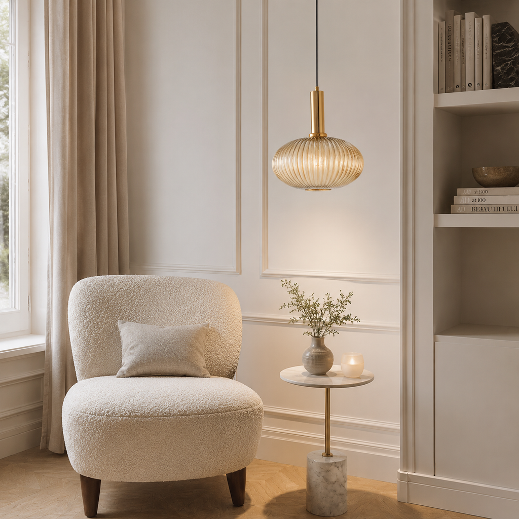 Ribbed glass hanging light cylinder bottle round – view 9