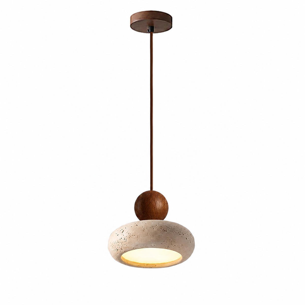 Travertine pendant light with wood accent – Japandi hanging light by BROKLEN