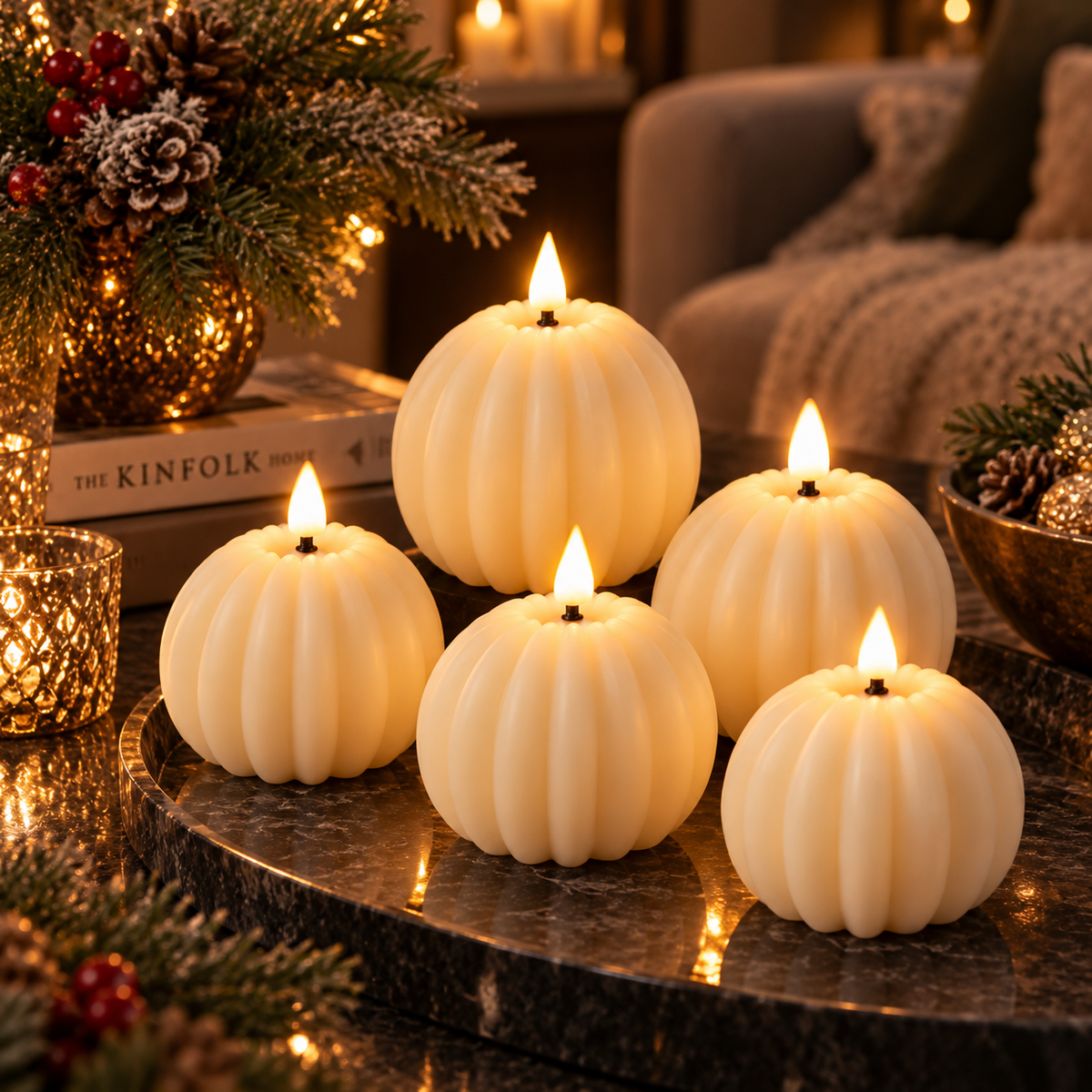 LED pillar pumpkin ball taper candles – view 6