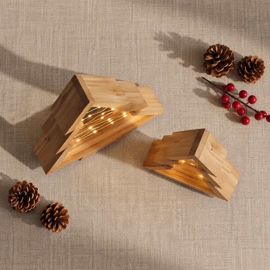 Wooden light-up Christmas table trees – view 6