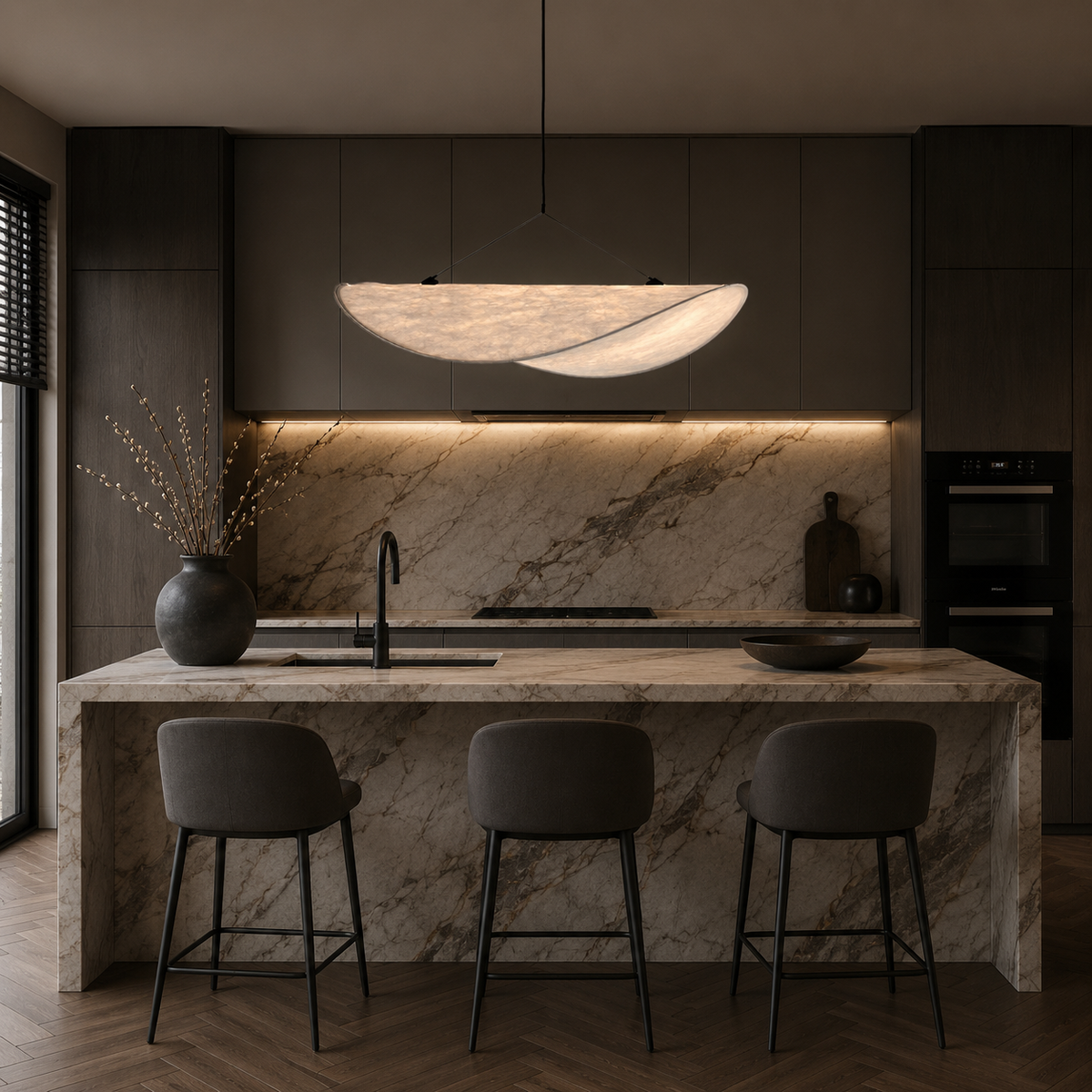 Japandi silk fabric pendant light in organic white by BROKLEN – view 11