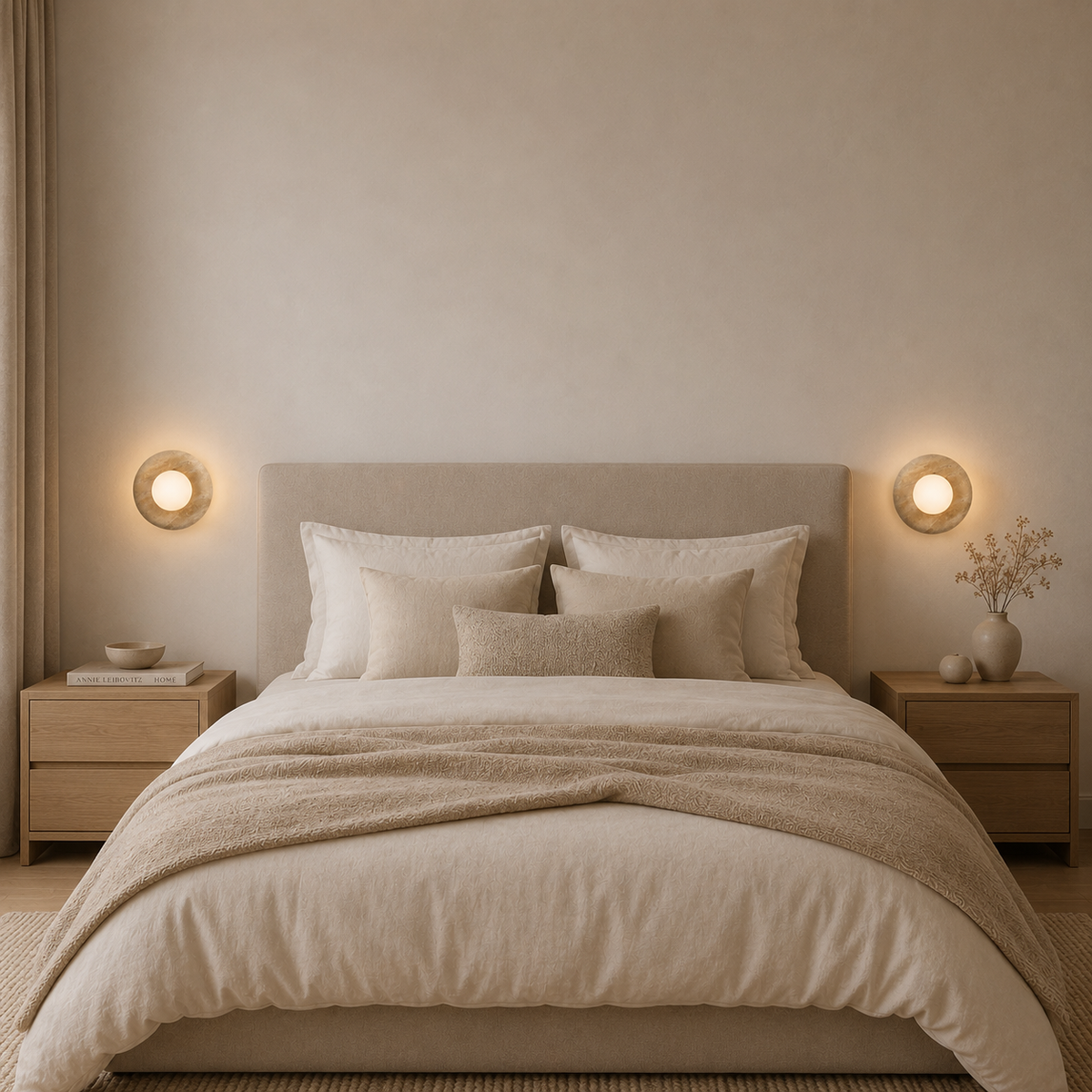 Orbit travertine wall light with frosted glass globe by BROKLEN – view 3