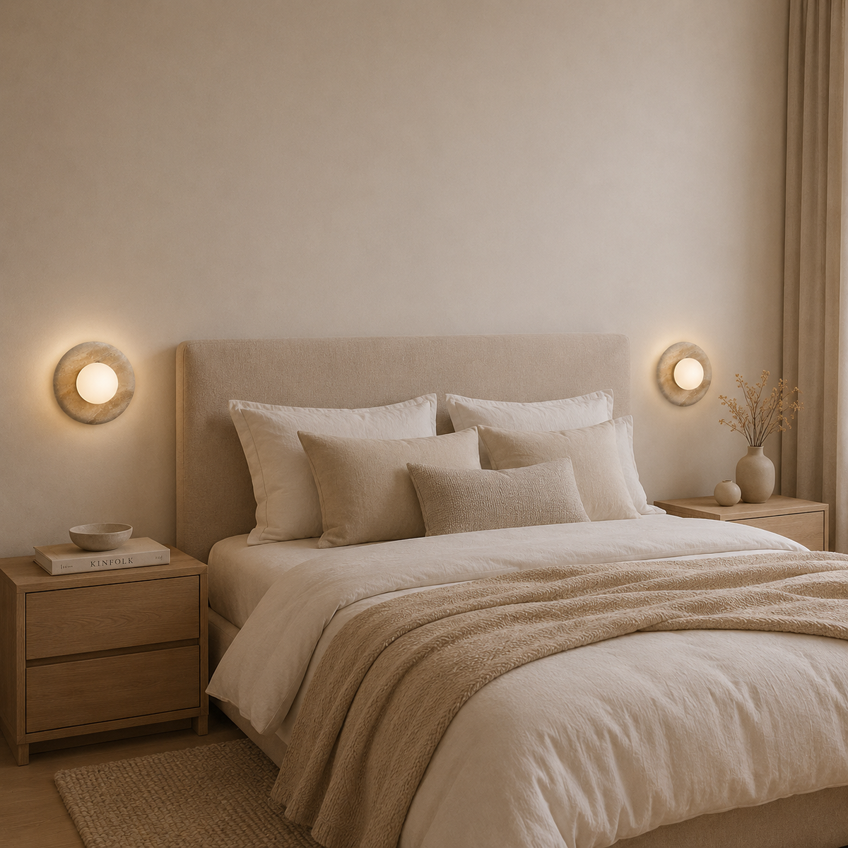 Orbit travertine wall light with frosted glass globe by BROKLEN – view 6