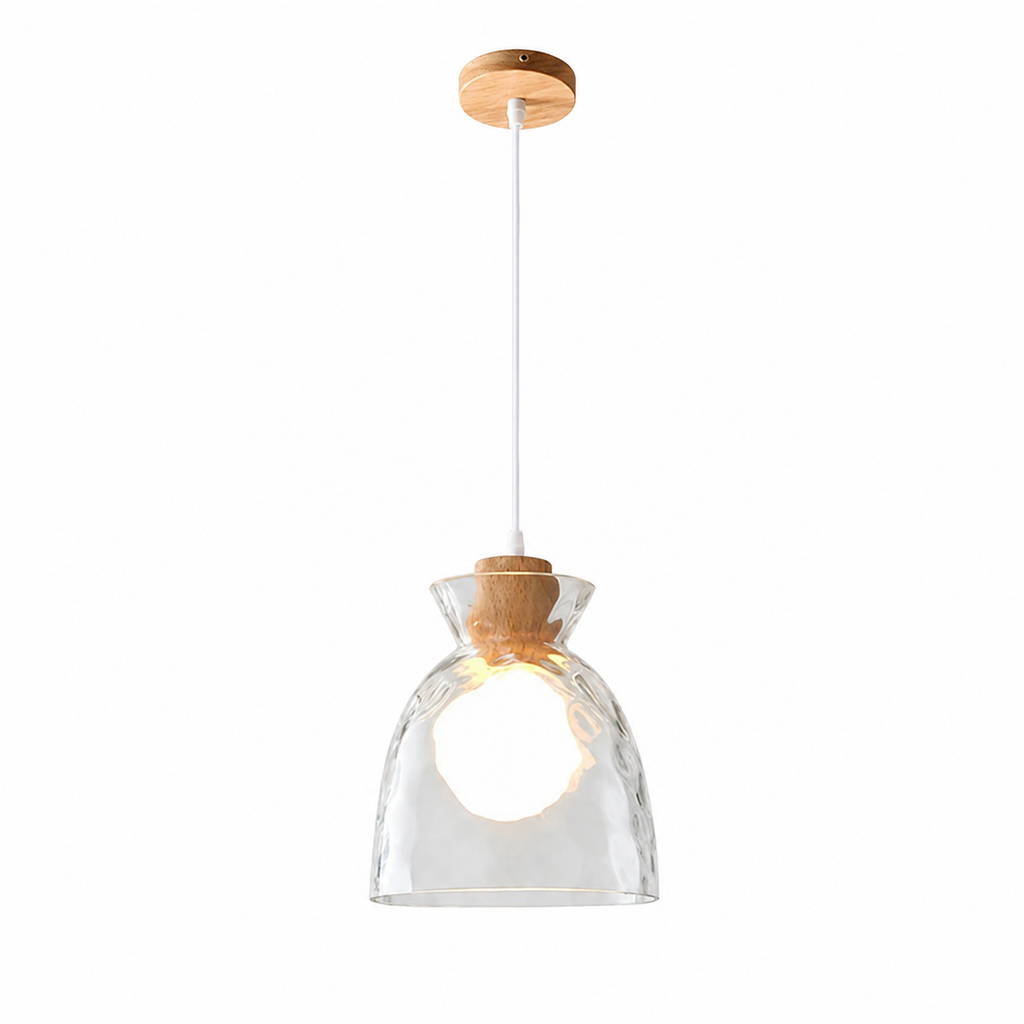 Clear glass pendant light with natural wood accent by BROKLEN – view 12