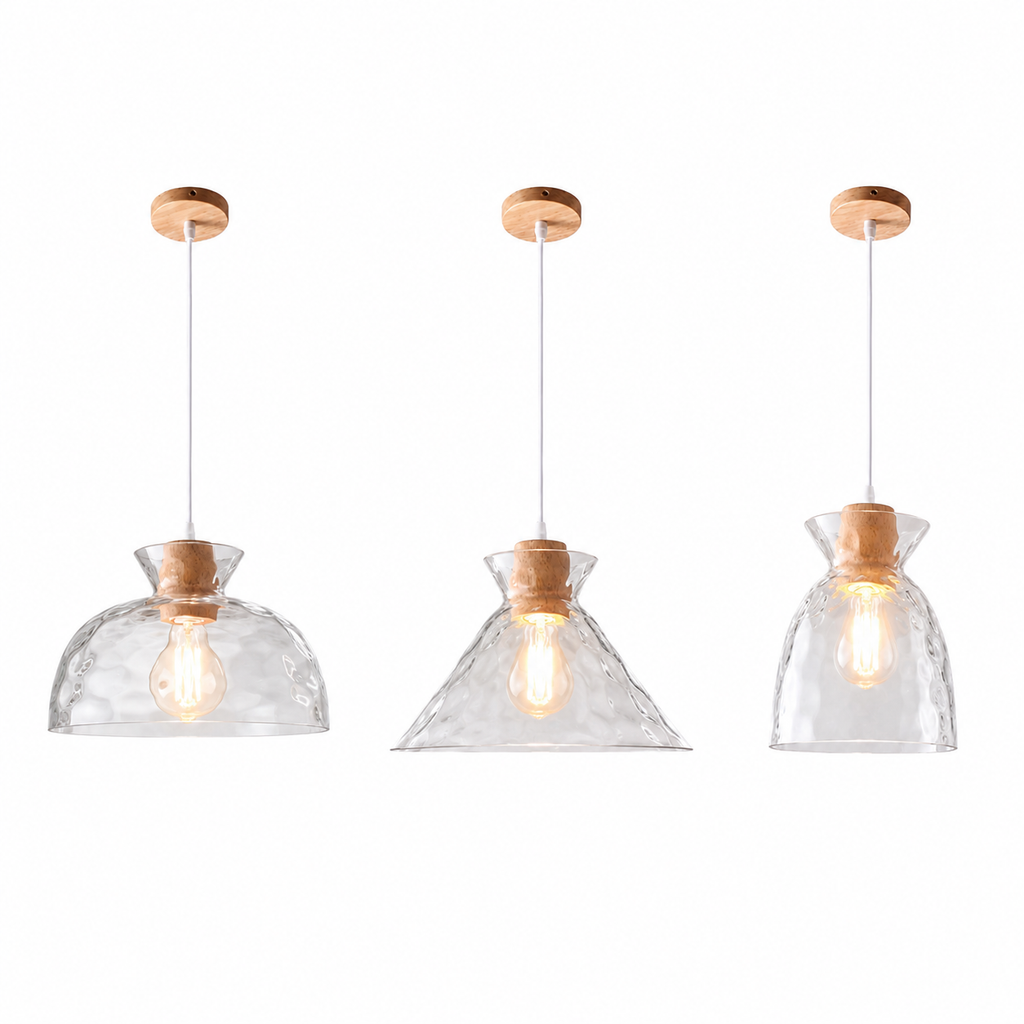 Clear glass pendant light with natural wood accent by BROKLEN – view 2