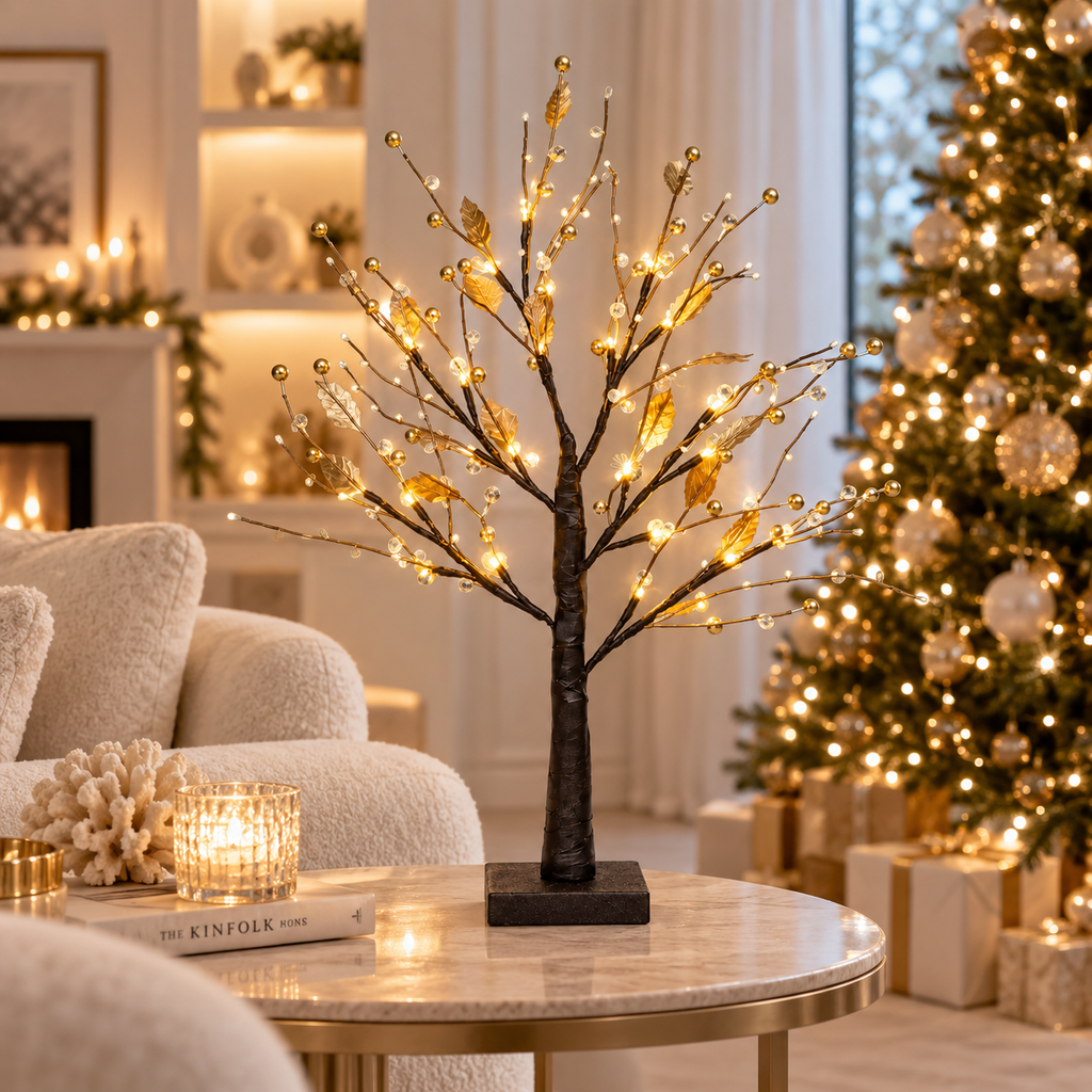 LED winter table tree red berries or gold pearls – view 4