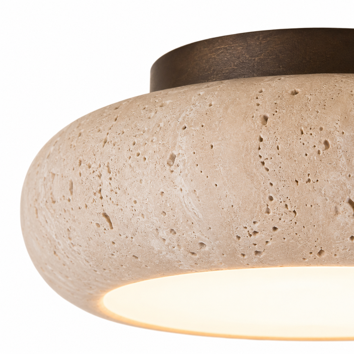 Travertine retro LED flush ceiling light with dark wood by BROKLEN – view 5