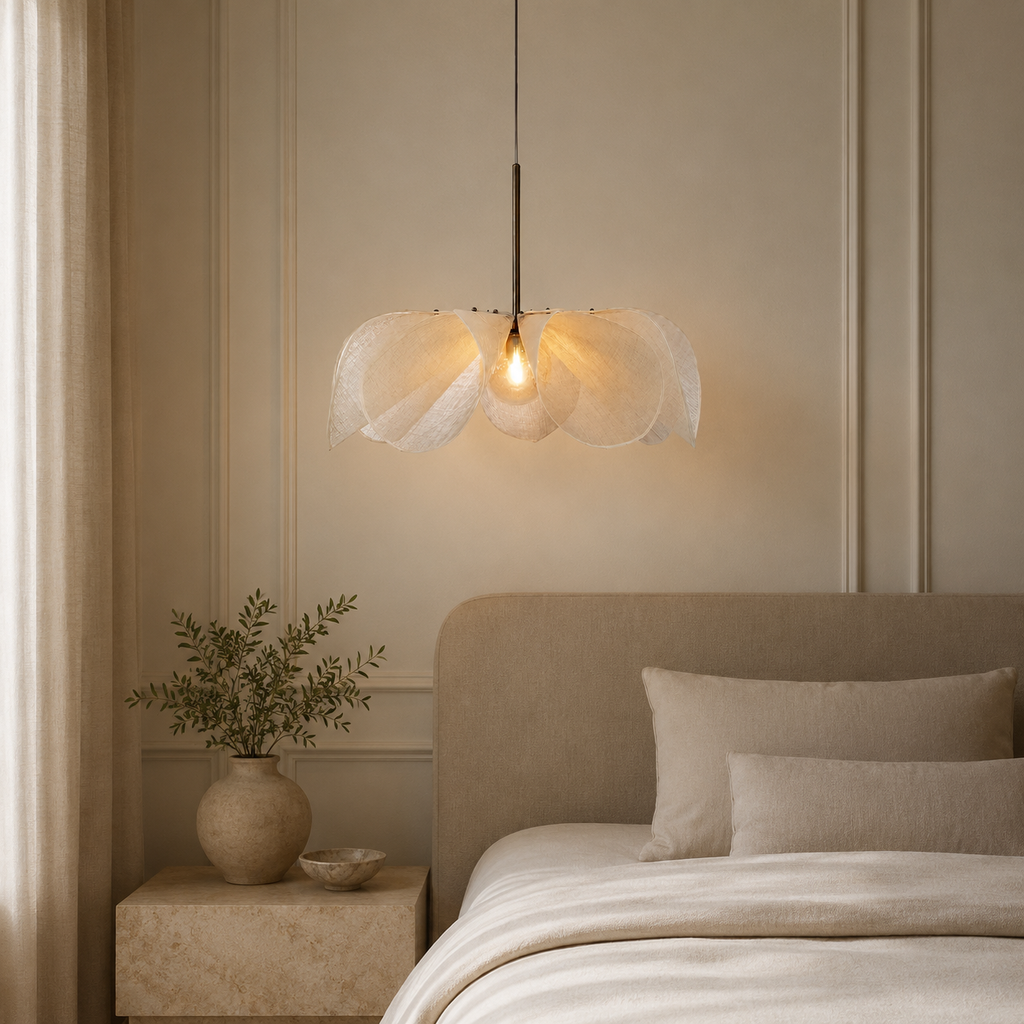 Nordic flower fabric pendant light in cream by BROKLEN – view 2