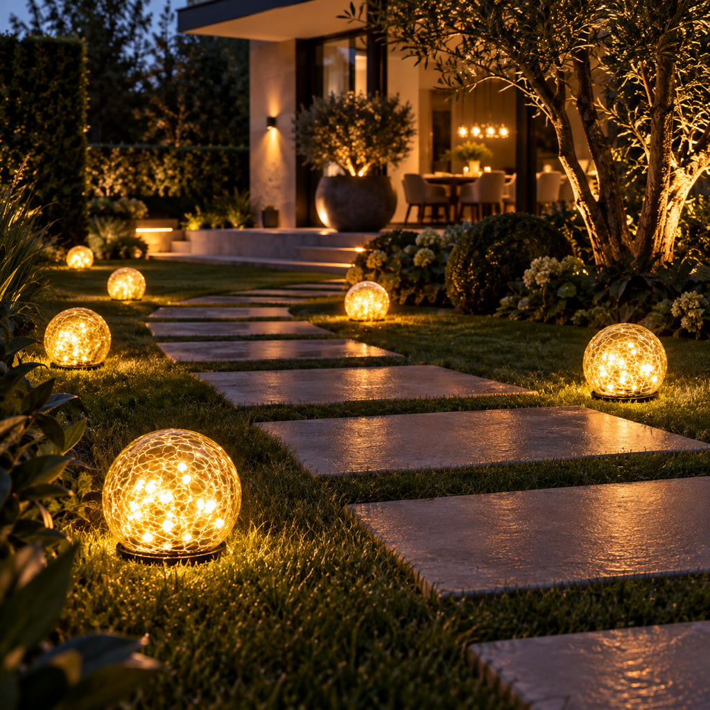 Solar crackle glass ball garden light – view 4