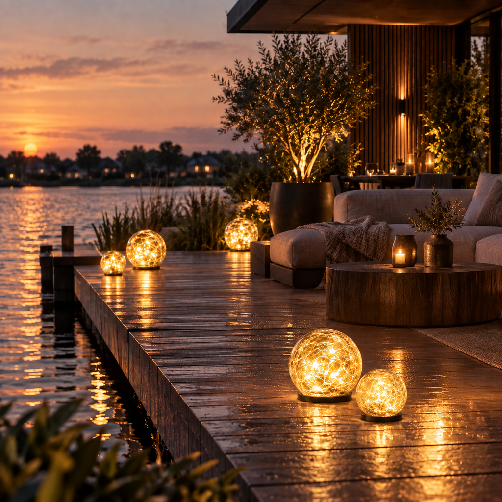 Solar crackle glass ball garden light – view 5