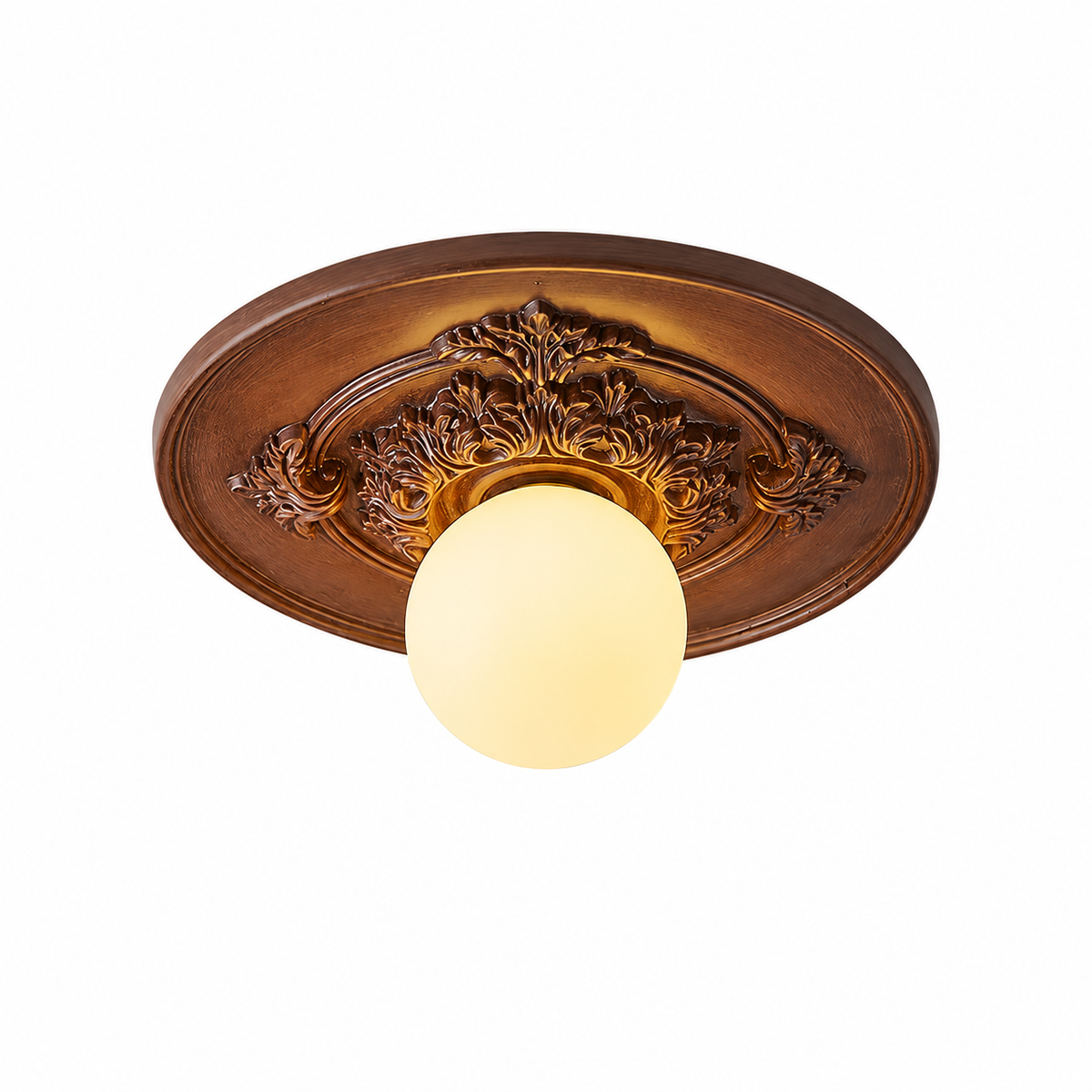 Classic relief ceiling light with frosted glass globe – flush mount light fixture by BROKLEN – view 15
