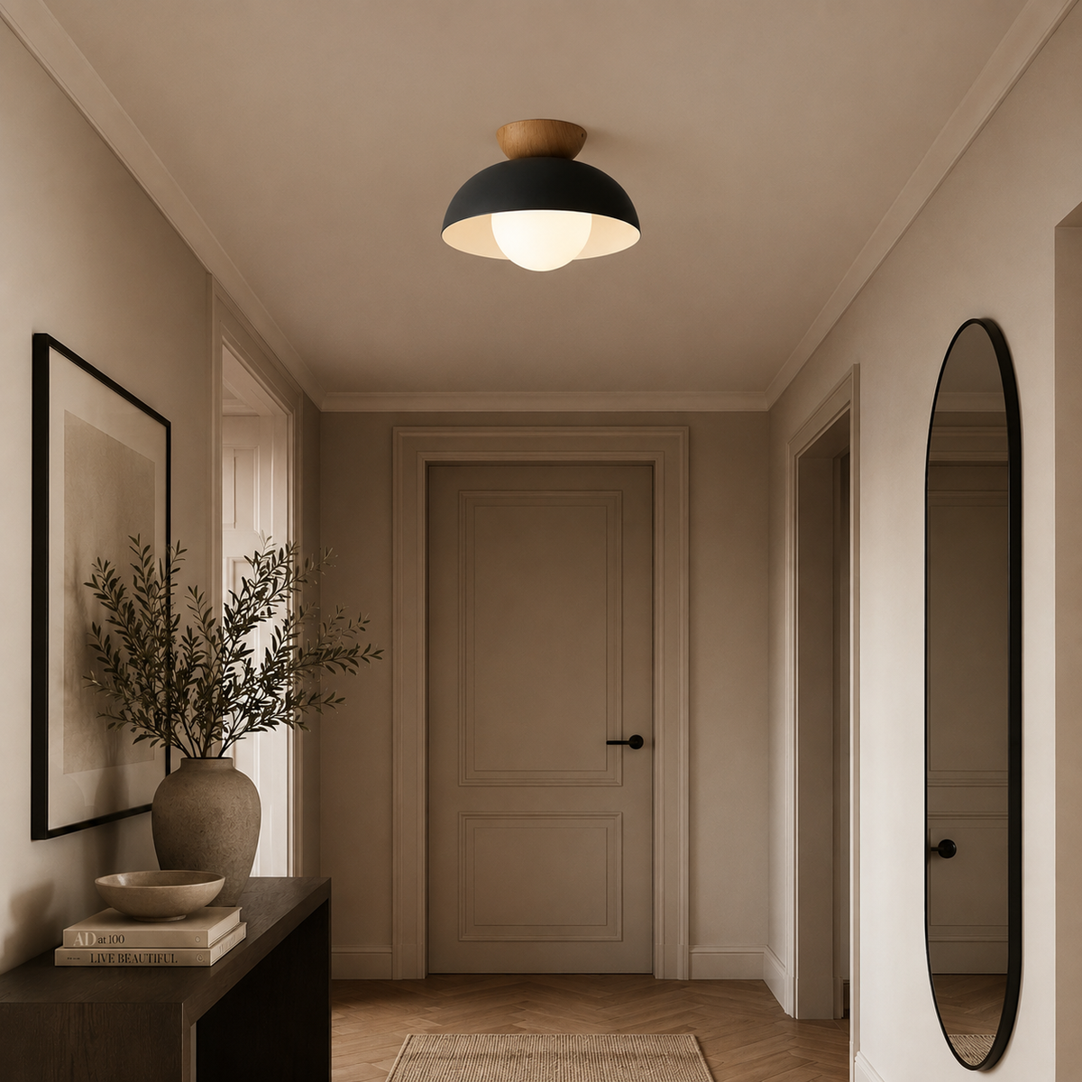 Nordic ceiling light with wood accent – Scandinavian light fixture by BROKLEN – view 3