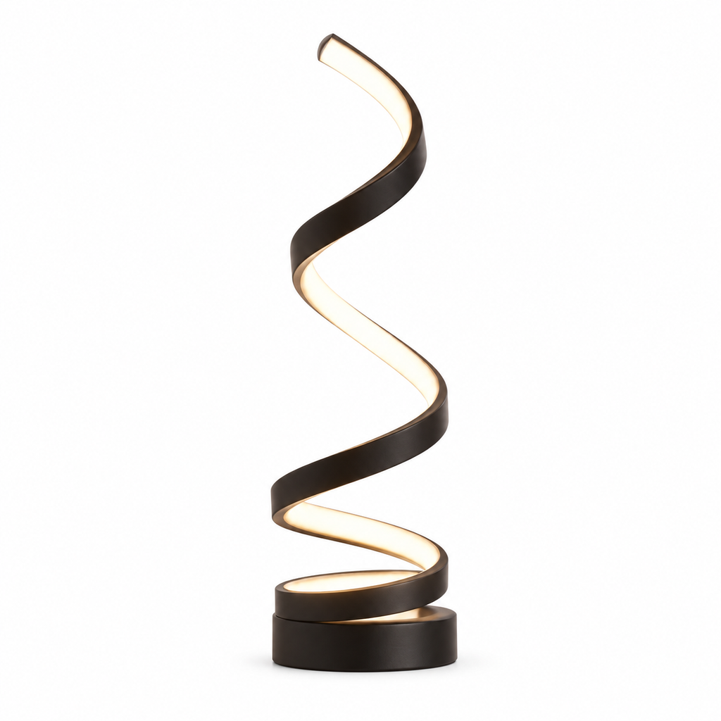 Black cordless spiral table lamp sculptural LED