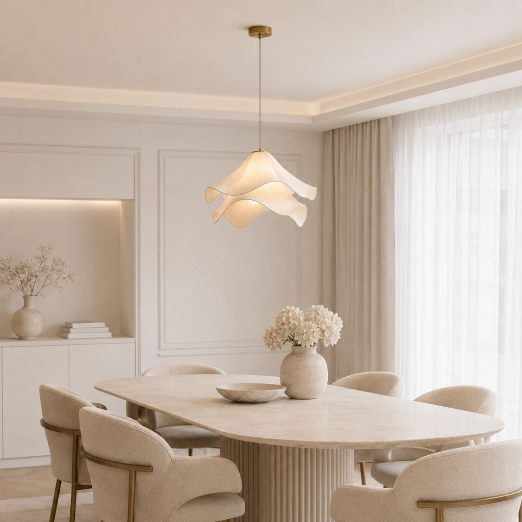 Pleated wavy fabric ceiling pendant – view 5