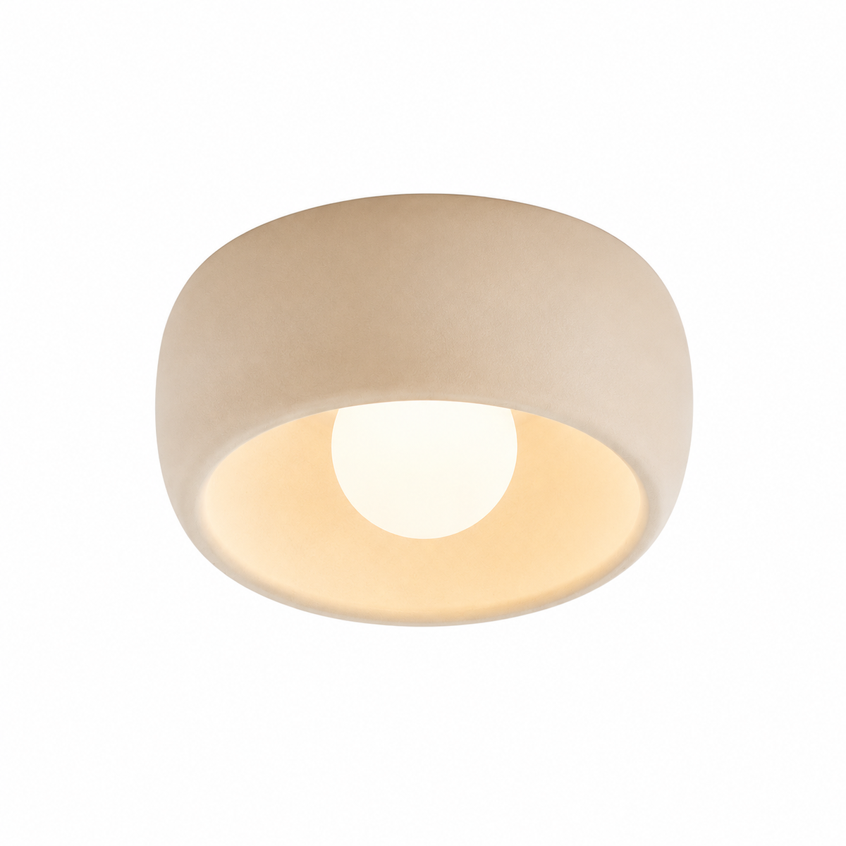 Round Wabi-Sabi Ceiling Light – Steel & Glass Globe Flush Mount, G9