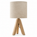 Wooden tripod table lamp with linen shade