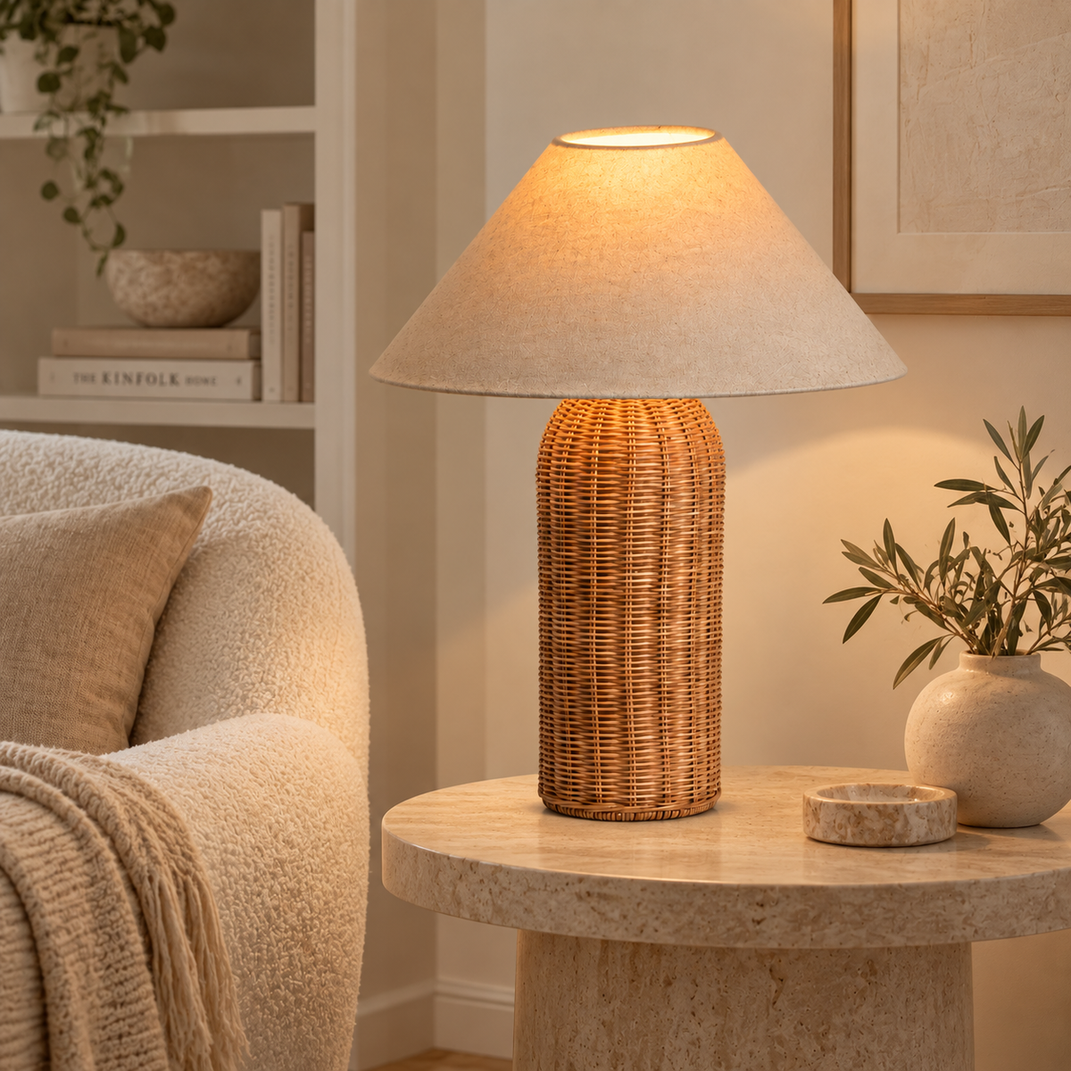 Rattan boho bedside lamp – view 3