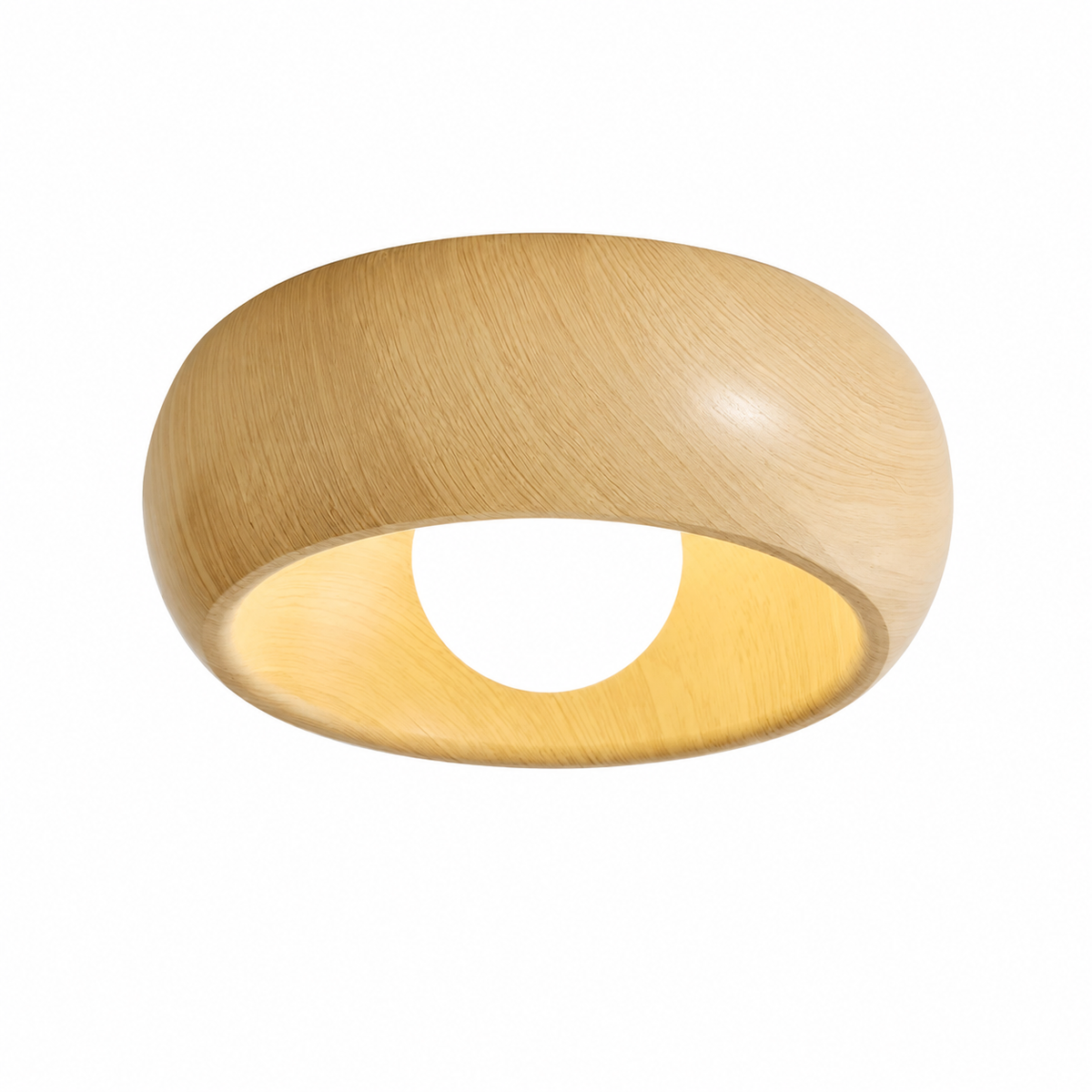 Round Wooden LED Ceiling Light – Japandi Flush Mount with Glass Globe, 3000K