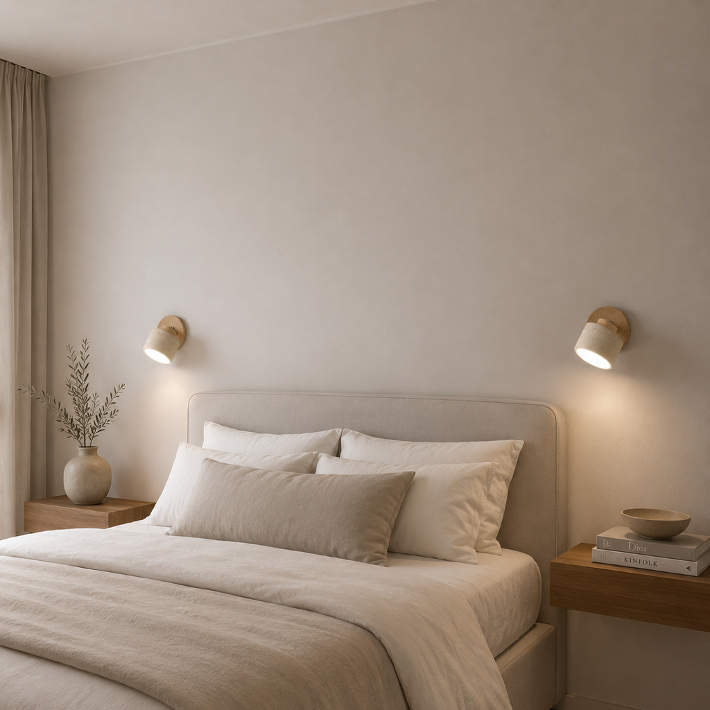 Minimalist adjustable travertine wall light – bedside reading lamp by BROKLEN – view 3