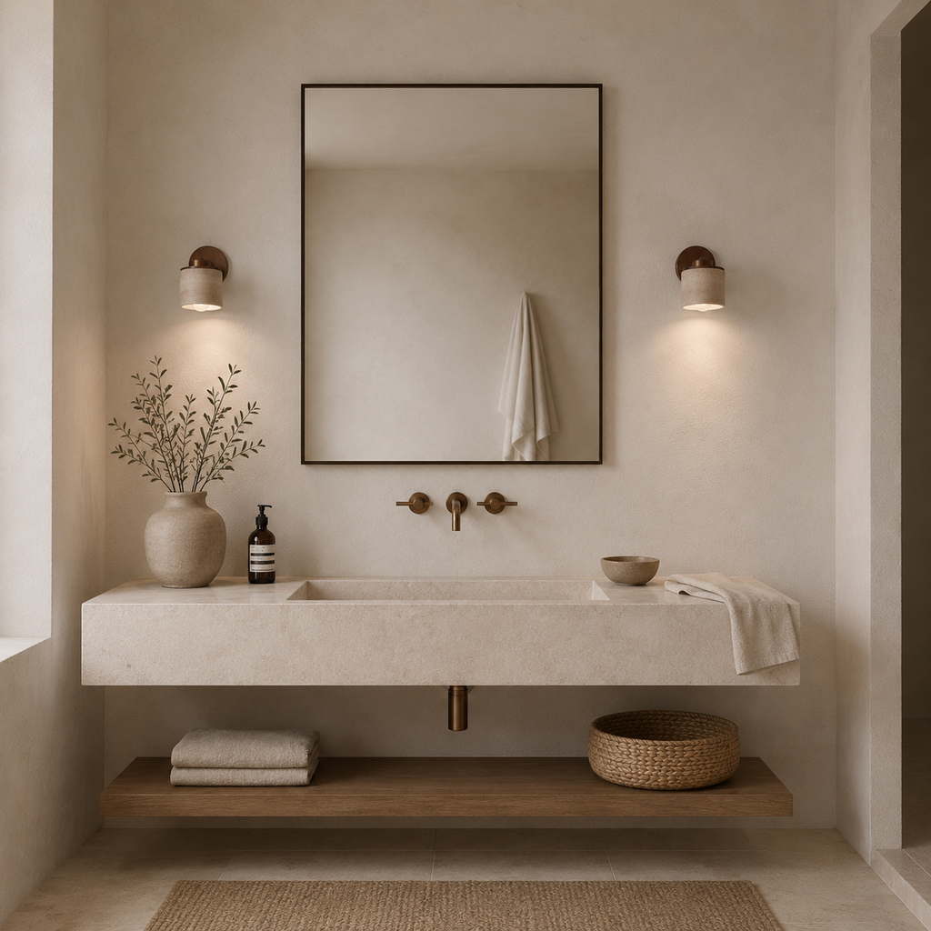Minimalist adjustable travertine wall light – bedside reading lamp by BROKLEN – view 4
