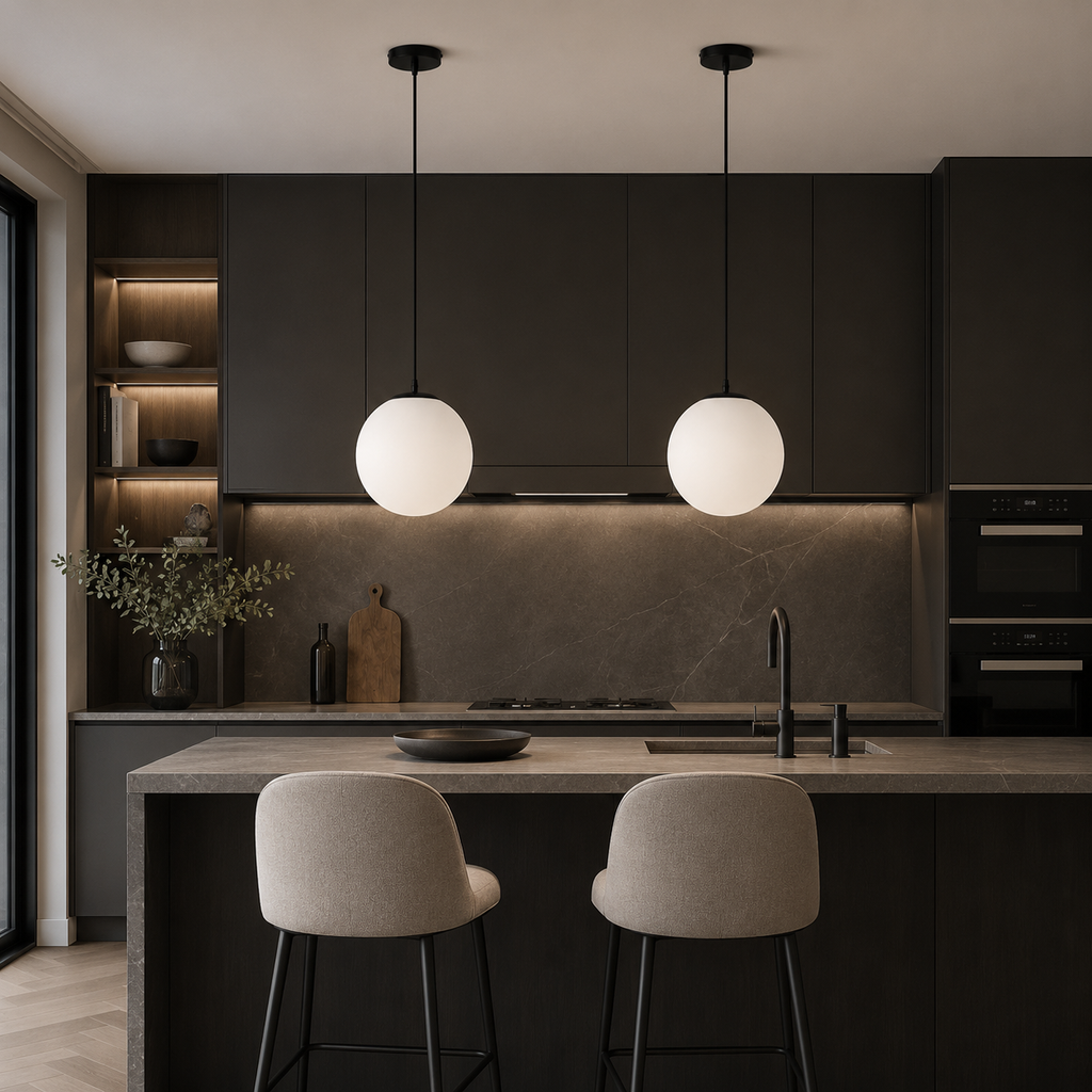 Metal ball pendant light silver black gold white – view 5