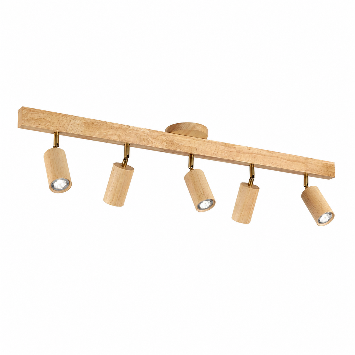 Japandi Wooden Track Ceiling Light – Adjustable LED Spotlight Bar