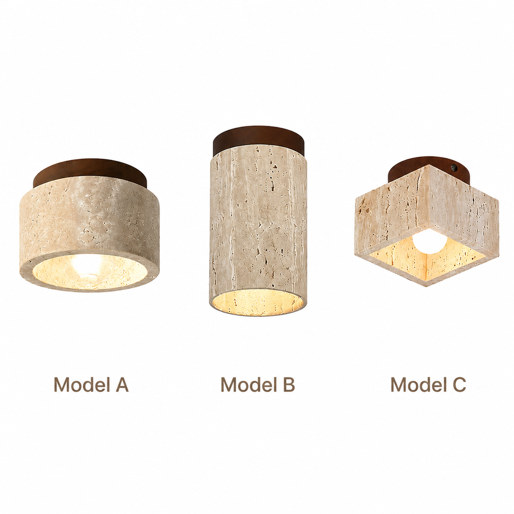 Travertine stone ceiling light – view 2