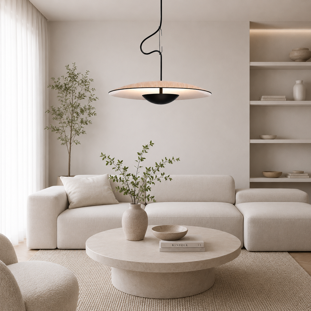 Scandinavian wood metal dining pendant – view 3